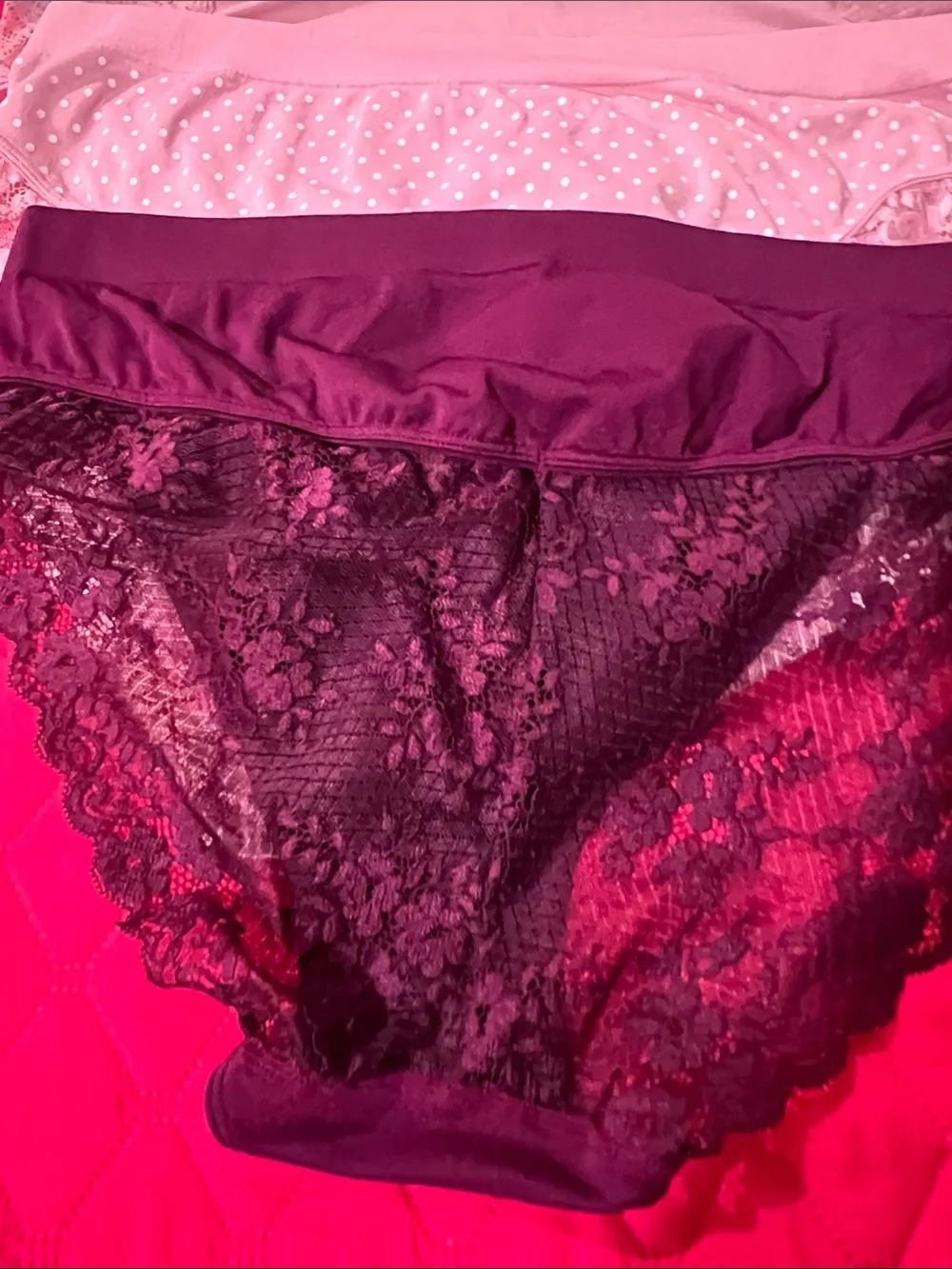 Ambrielle Lace-Trim Bikini Briefs - Plum, Blush, Blue